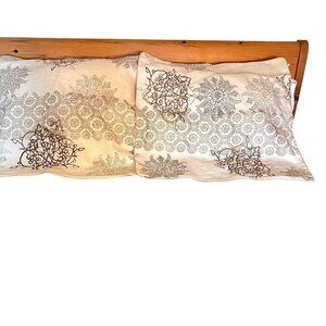 John Robshaw Set Of 2 26" Cotton/Linen Shams Old-world Brown Copper Cream New WT